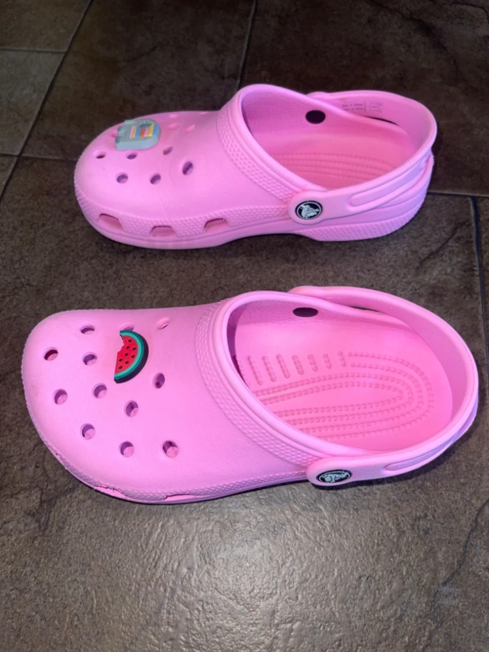 CROCS Little Girls Size 2 Pink Slip On Sandals w/ Charms
